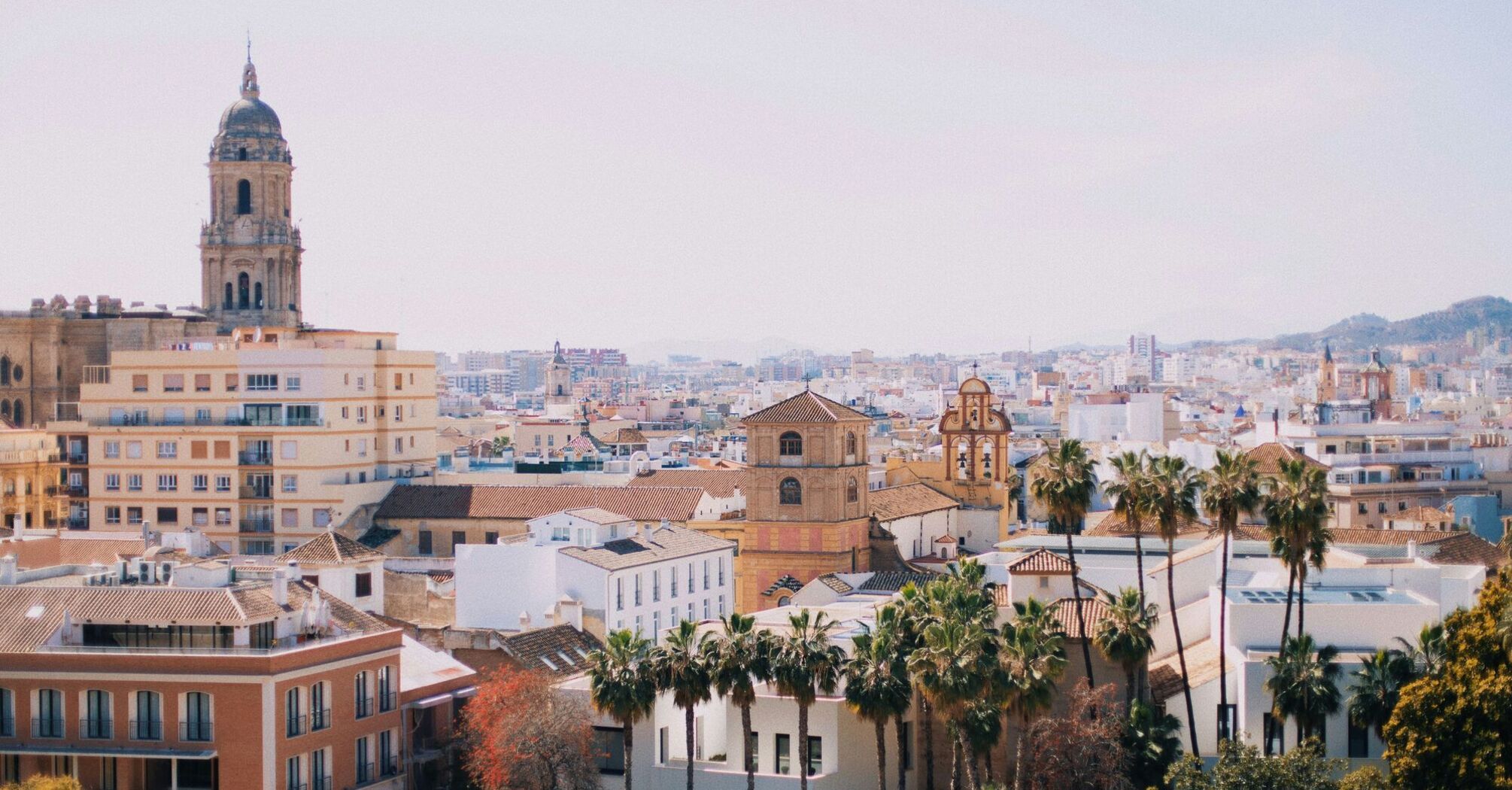 Daytime cityscape of Malaga with cathedral and residential buildings