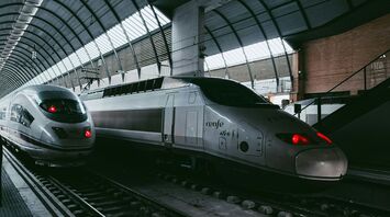 Renfe high-speed trains at a station platform