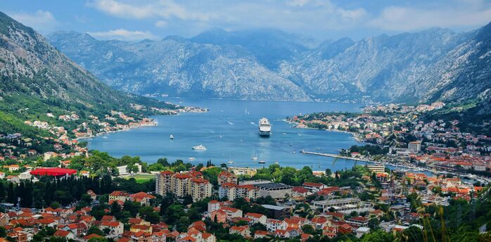 Bay of Kotor with cruise ships and coastal towns