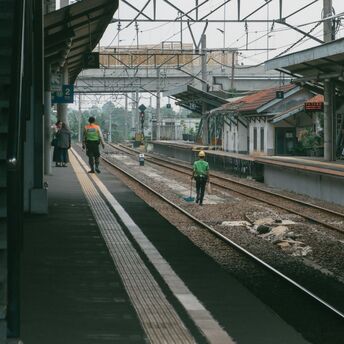 Railway station platforms during maintenance works