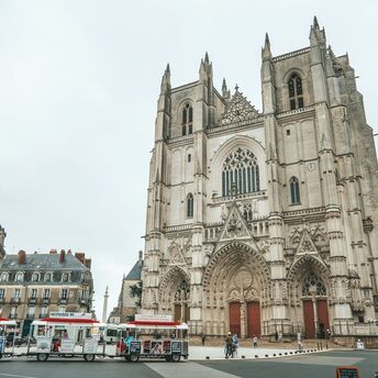 Nantes Cathedral with touristic mini-train in front