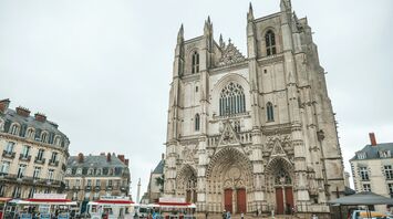 Nantes Cathedral with touristic mini-train in front