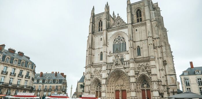Nantes Cathedral with touristic mini-train in front