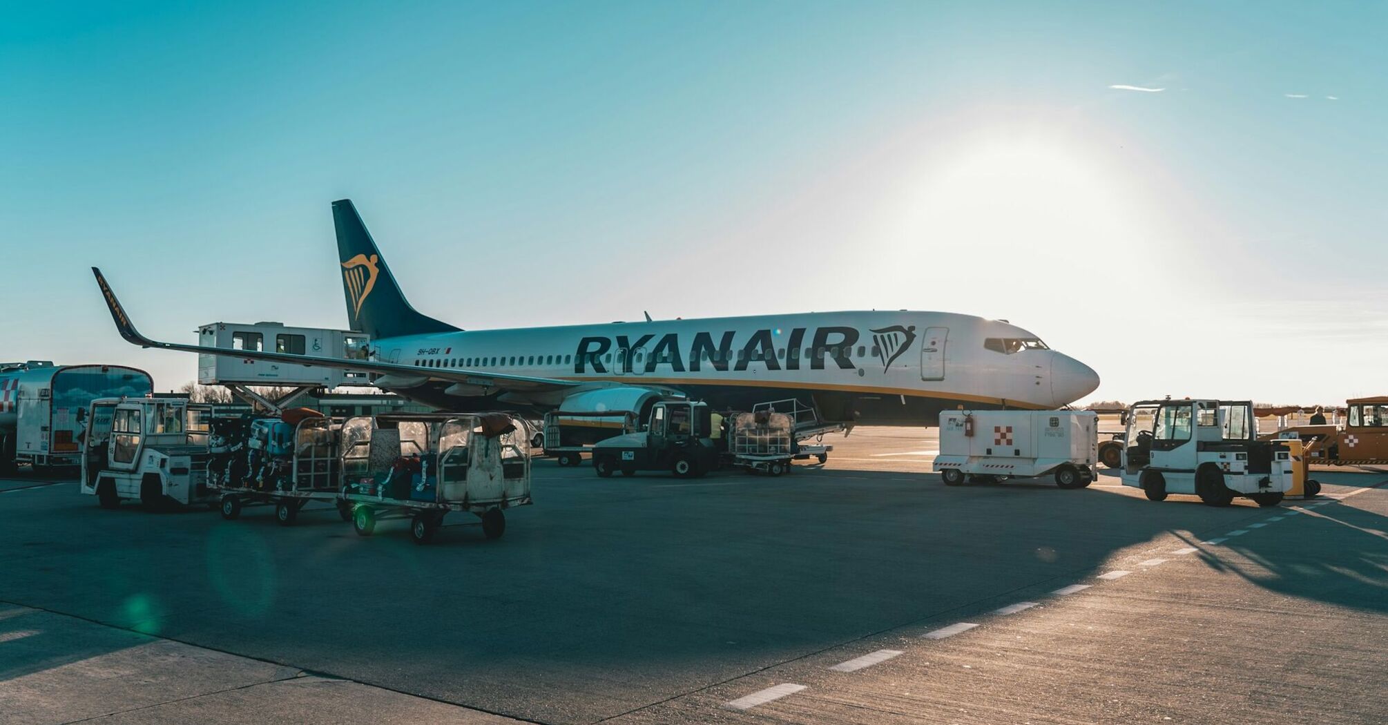 Ryanair aircraft being prepared on the airport apron