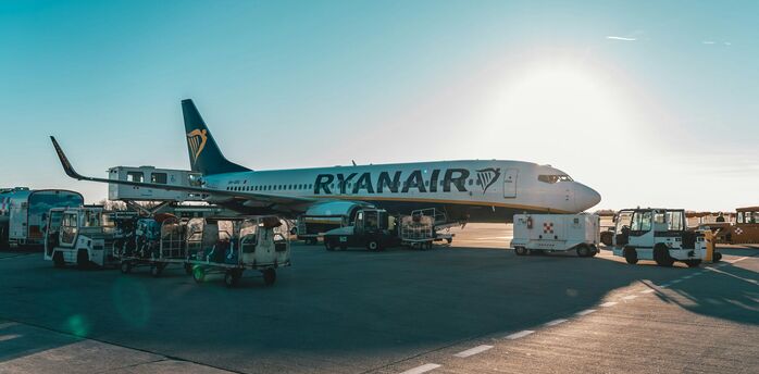 Ryanair aircraft being prepared on the airport apron