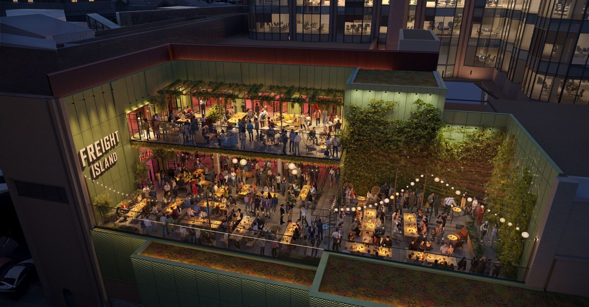 Freight Island rooftop food and entertainment space in Leeds