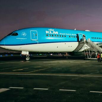 KLM aircraft on the tarmac during flight disruption