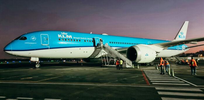 KLM aircraft on the tarmac during flight disruption