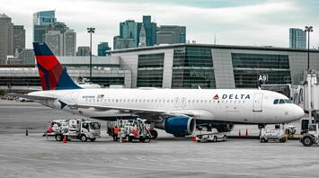 Delta aircraft preparing for departure