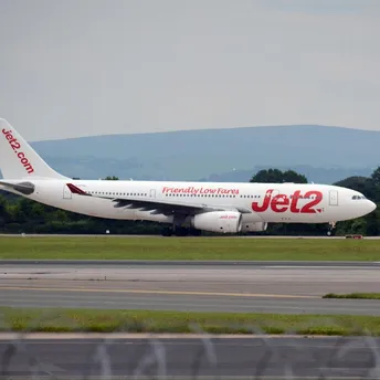 Jet2 aircraft at Manchester Airport runway