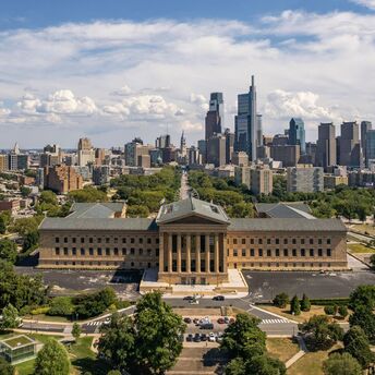 Philadelphia Museum of Art with city skyline in the background