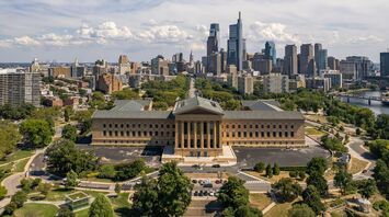 Philadelphia Museum of Art with city skyline in the background