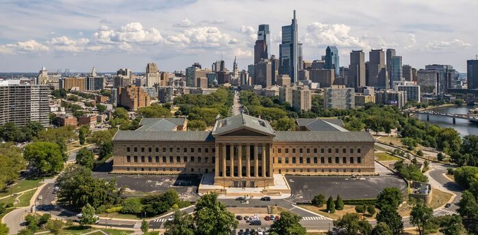 Philadelphia Museum of Art with city skyline in the background