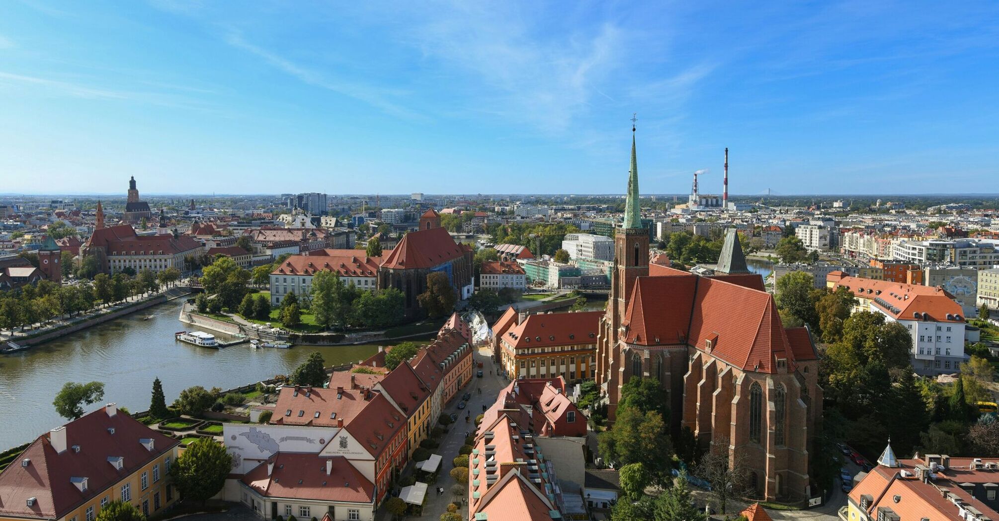 Cityscape of Wrocław with historic buildings and river