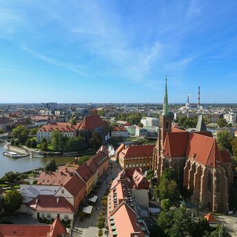 Cityscape of Wrocław with historic buildings and river