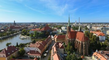 Cityscape of Wrocław with historic buildings and river