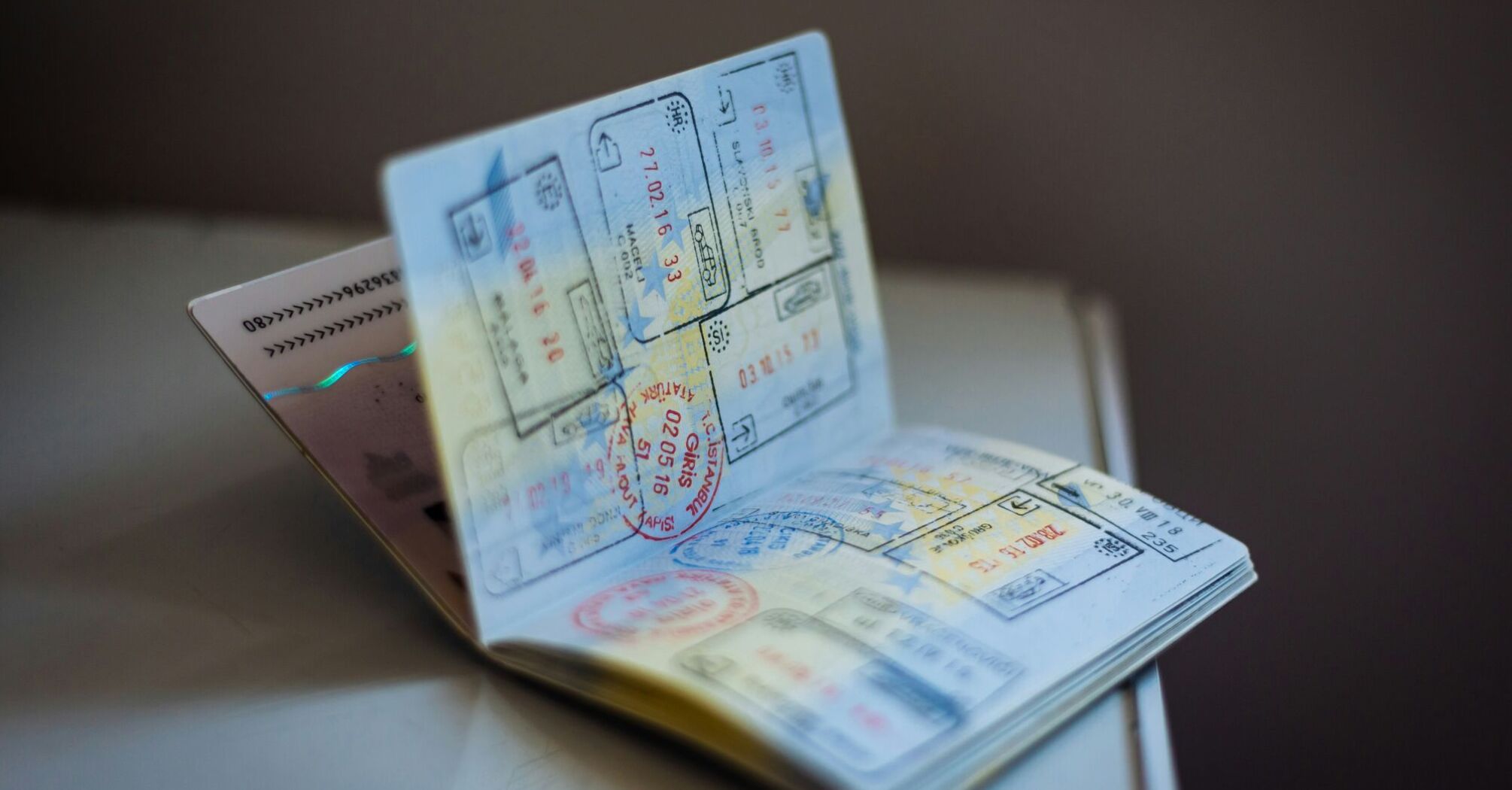 Passport pages with multiple entry and exit stamps