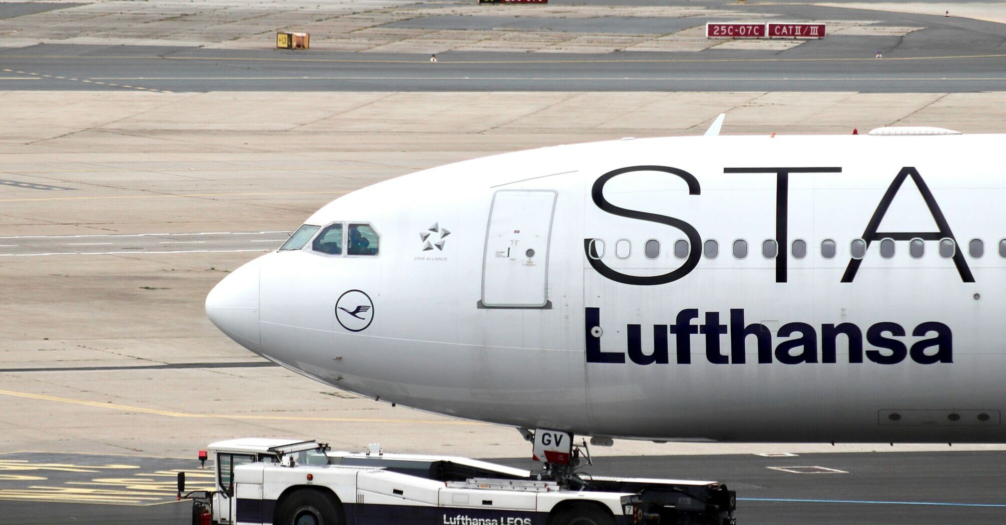 Lufthansa aircraft on the apron during ground operations