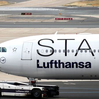 Lufthansa aircraft on the apron during ground operations