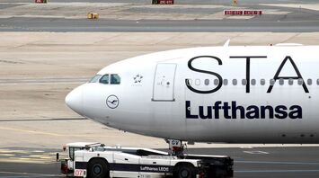Lufthansa aircraft on the apron during ground operations