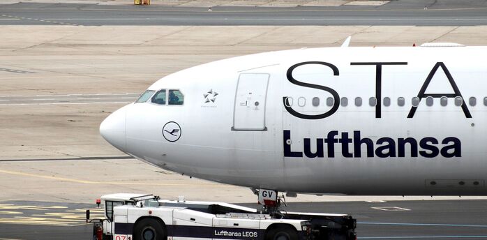 Lufthansa aircraft on the apron during ground operations