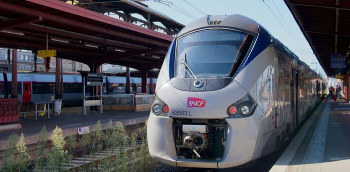 SNCF train at a railway station in France