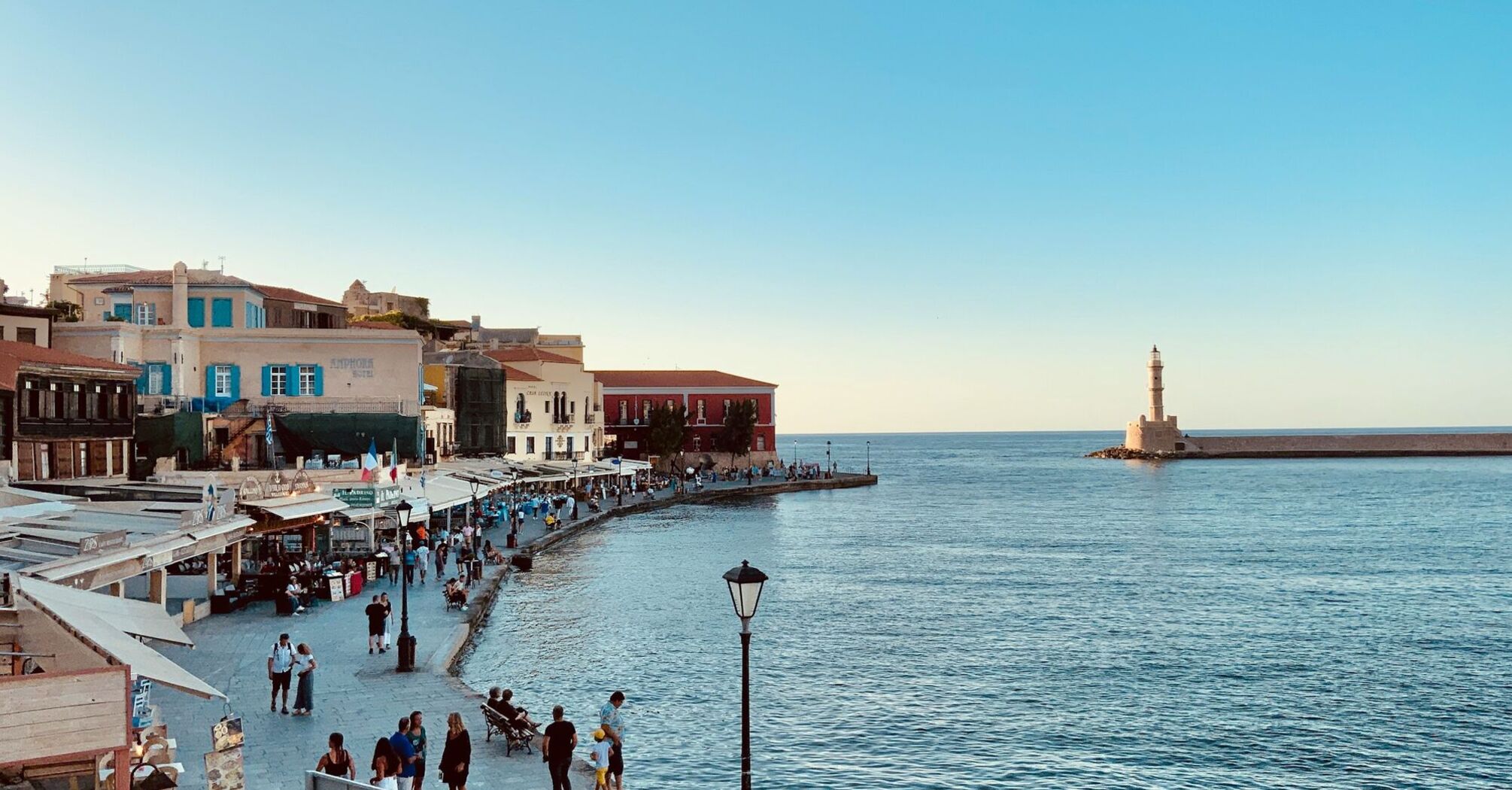 Chania's Venetian harbour and waterfront lighthouse