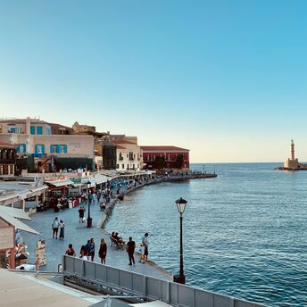 Chania's Venetian harbour and waterfront lighthouse
