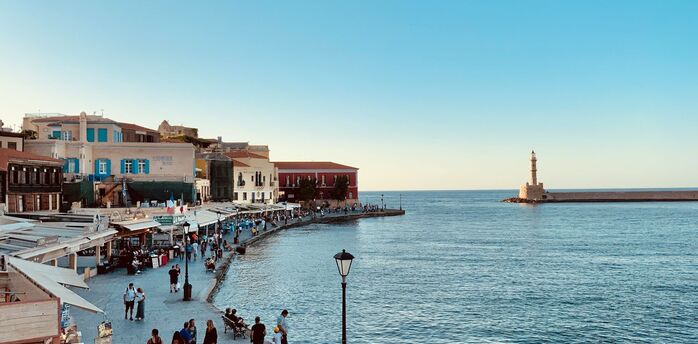 Chania's Venetian harbour and waterfront lighthouse