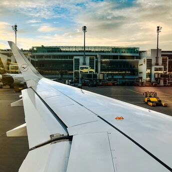 Lufthansa aircraft wing at Munich Airport