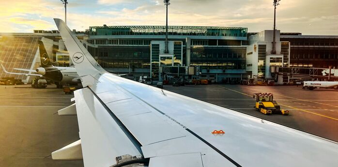 Lufthansa aircraft wing at Munich Airport