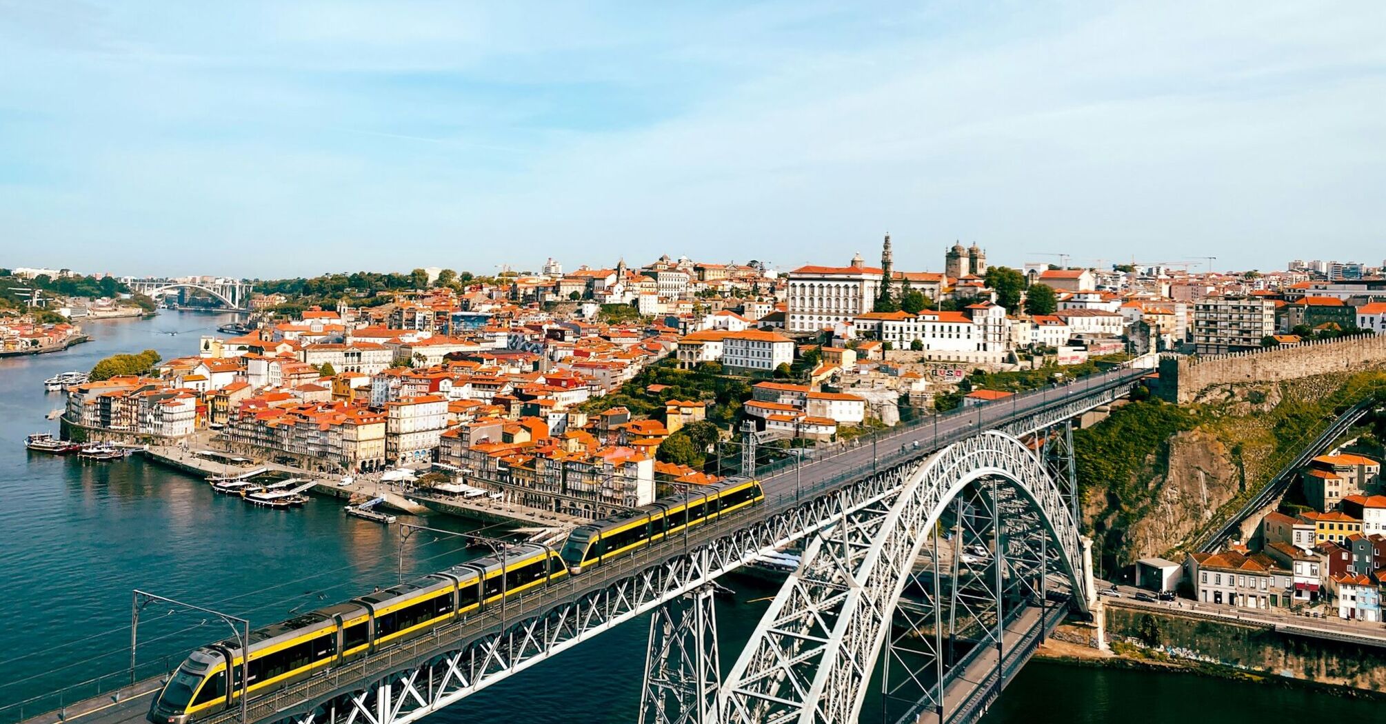 Metro train crossing Porto’s Dom Luís Bridge