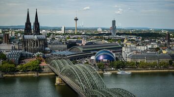Cologne Cathedral and Hohenzollern Bridge over Rhine