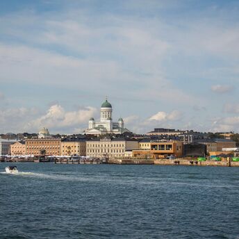 Helsinki waterfront with cathedral and Ferris wheel