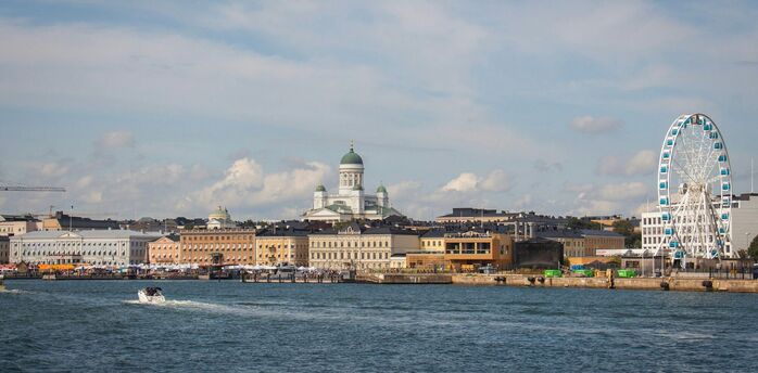 Helsinki waterfront with cathedral and Ferris wheel