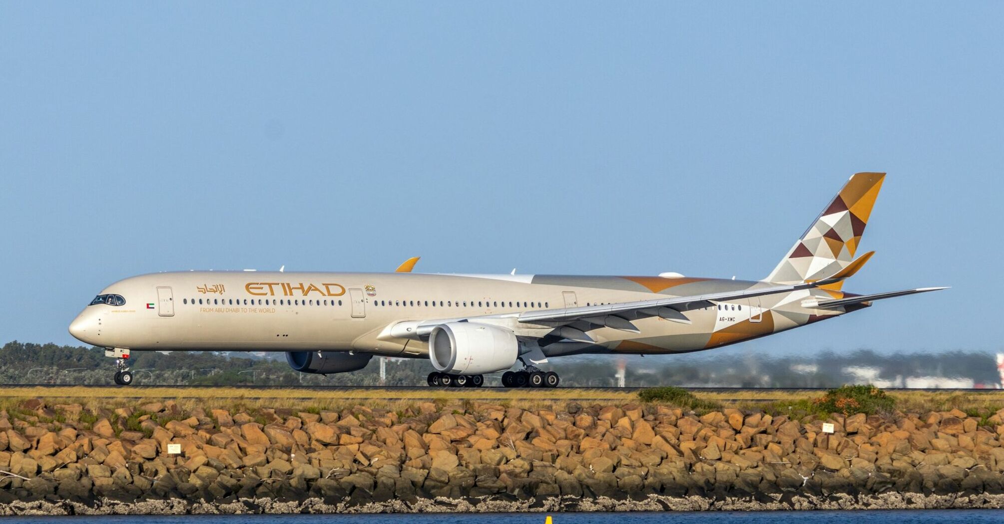 Etihad Airways Airbus A350 aircraft on a runway