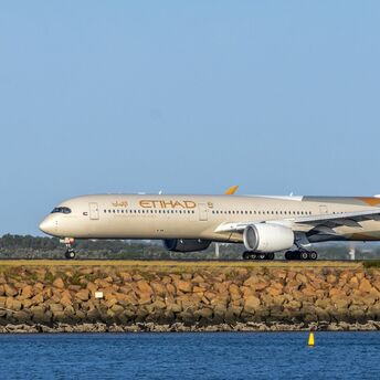 Etihad Airways Airbus A350 aircraft on a runway
