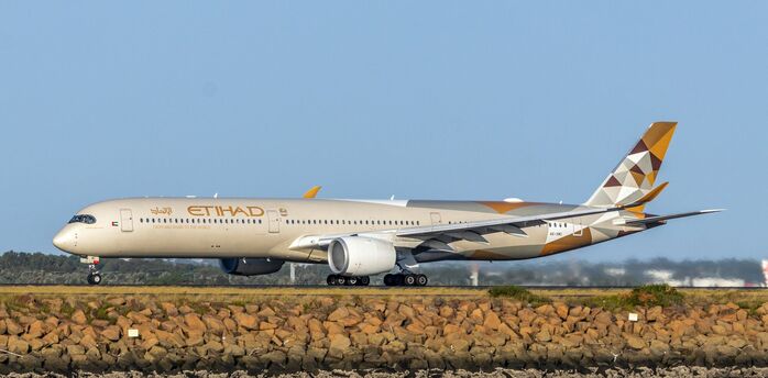 Etihad Airways Airbus A350 aircraft on a runway