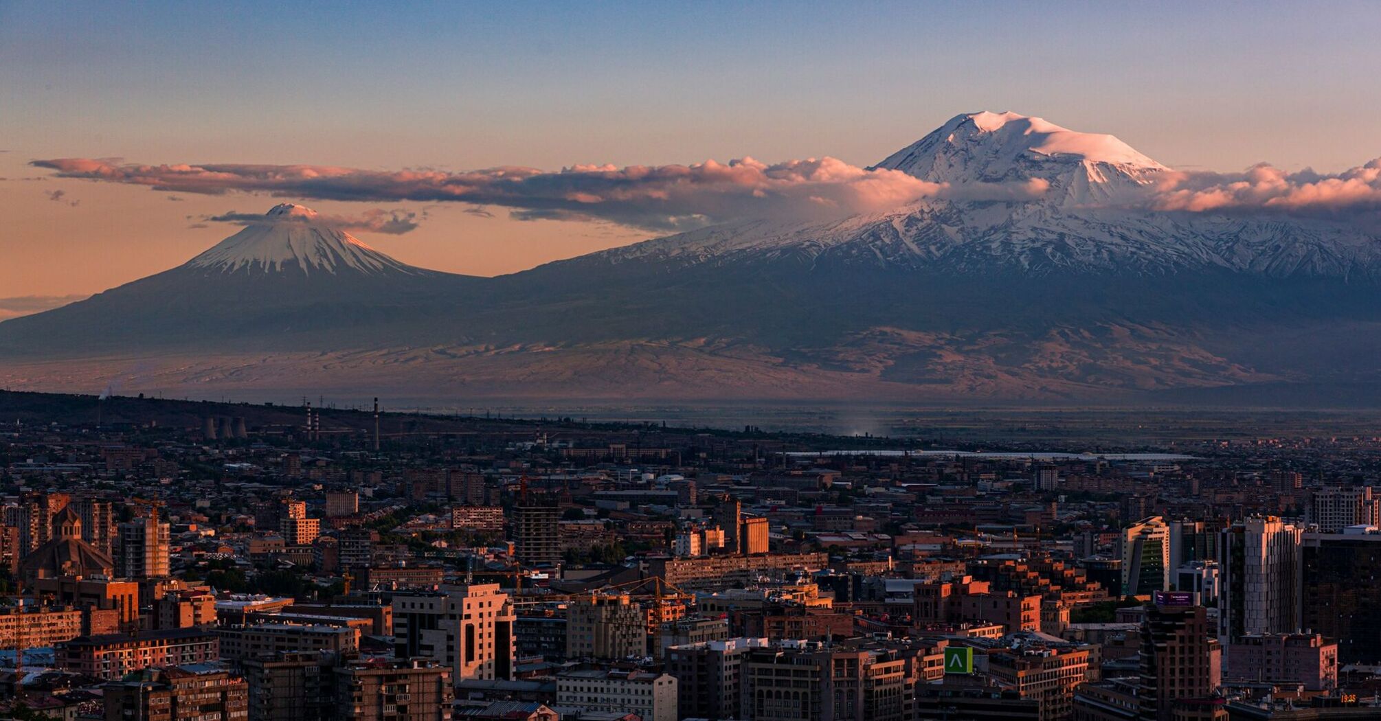 Yerevan skyline with snow-covered Mount Ararat