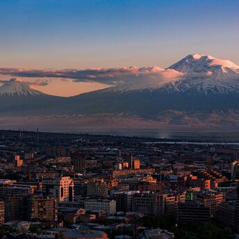 Yerevan skyline with snow-covered Mount Ararat