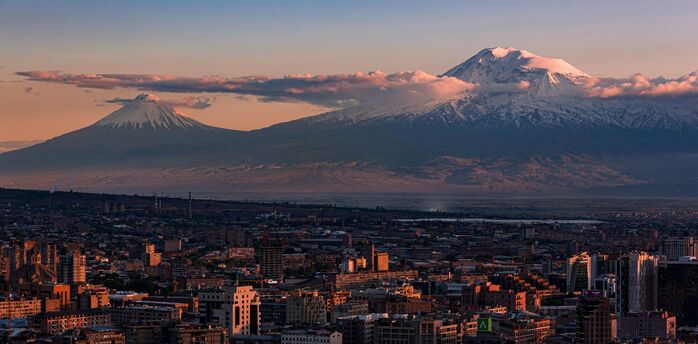 Yerevan skyline with snow-covered Mount Ararat