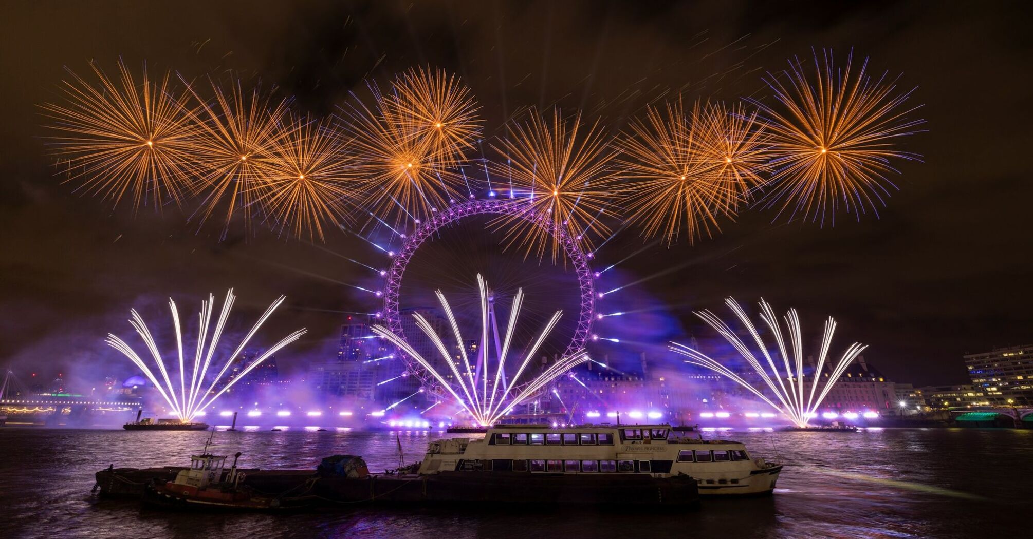 Fireworks above the London Eye and River Thames