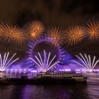 Fireworks above the London Eye and River Thames