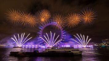 Fireworks above the London Eye and River Thames