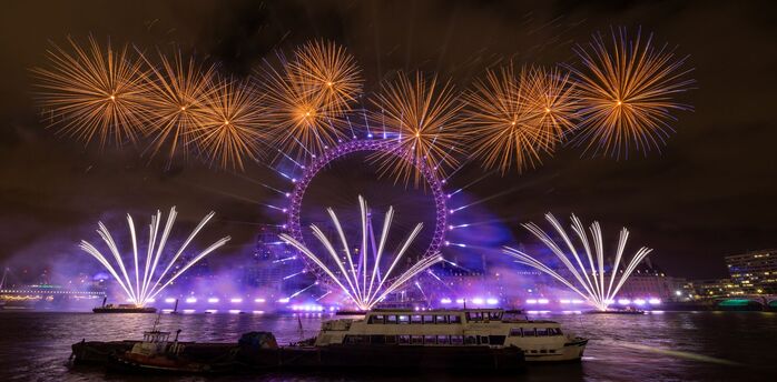 Fireworks above the London Eye and River Thames