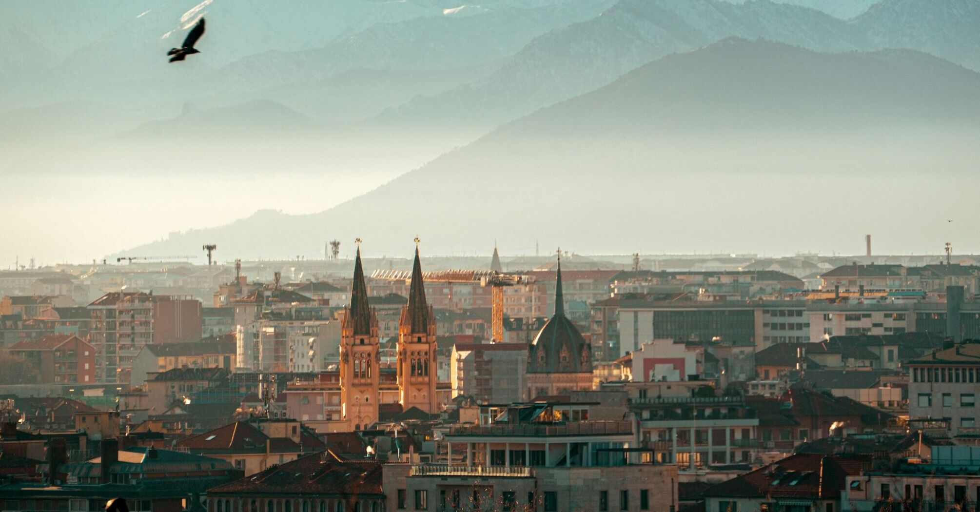 Turin skyline with the snow-covered Alps in the background