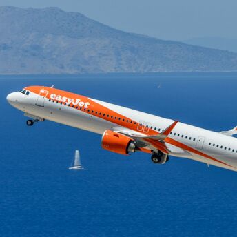 easyJet aircraft flying over the sea