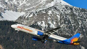 Jet2 aircraft taking off above the sea