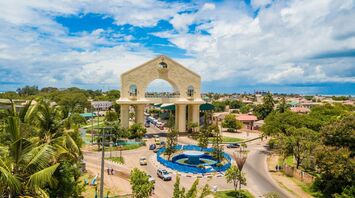 Aerial view of Arch 22 and surrounding streets in Banjul, The Gambia