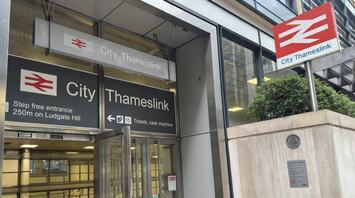 City Thameslink station entrance with National Rail signs